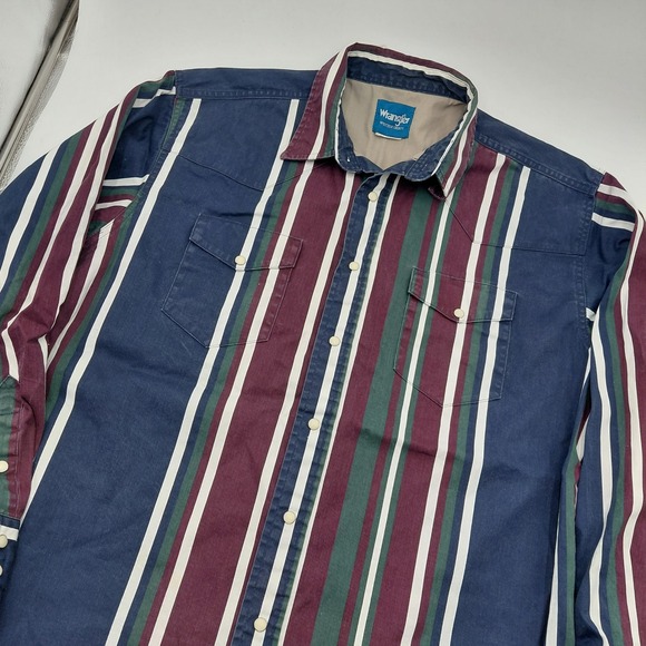 Wrangler Other - Wrangler Western Shirt Mens 2XL Pearl Snap Long Sleeve Striped Navy 
Brushpopper